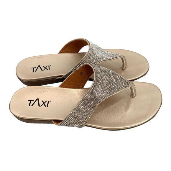 Taxi Rhinestone Sandals Size 9.5 Silver Thong Flats Glam Bling Wedding Vacation - Picture 3 of 10